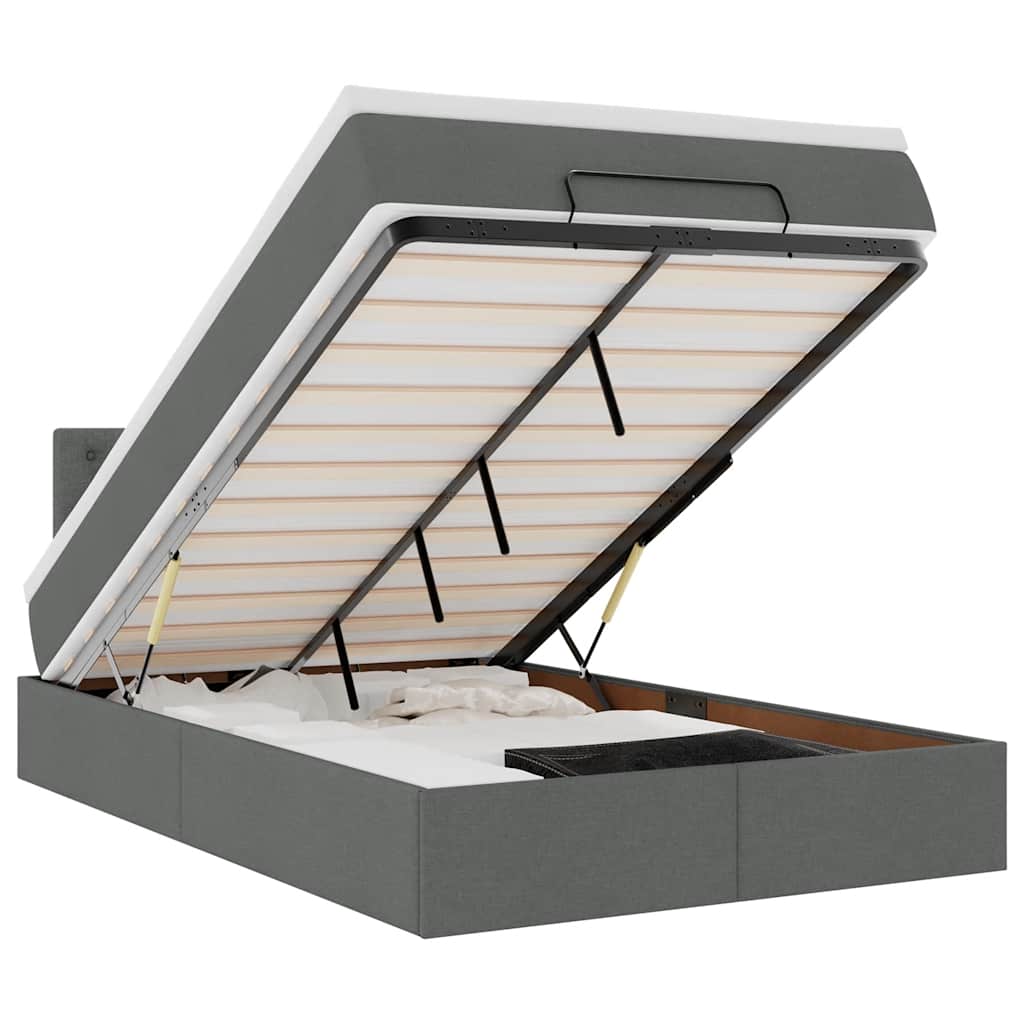 Ottomane Bett mit Matratze & LEDs Dunkelgrau 120x190 cm Stoff