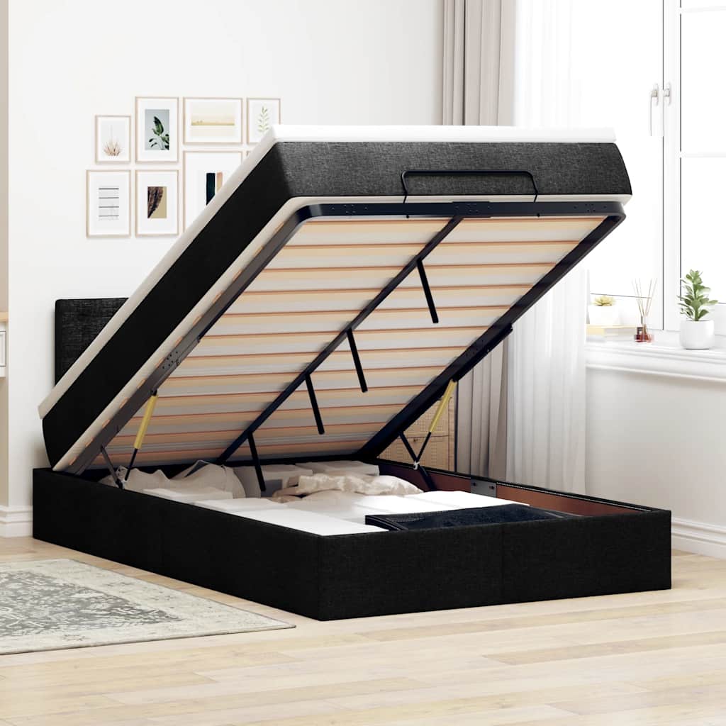 Ottomane Bett mit Matratze & LEDs Schwarz 120x190 cm Stoff