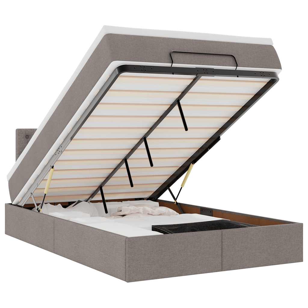 Ottomane Bett mit Matratze & LEDs Taupe 120x190 cm Stoff