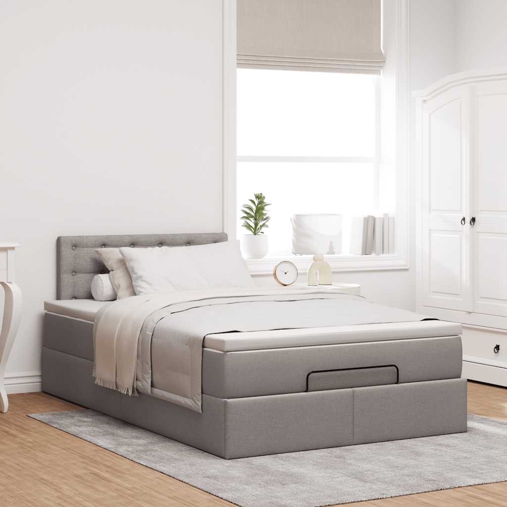 Ottomane Bett mit Matratze & LEDs Taupe 120x190 cm Stoff