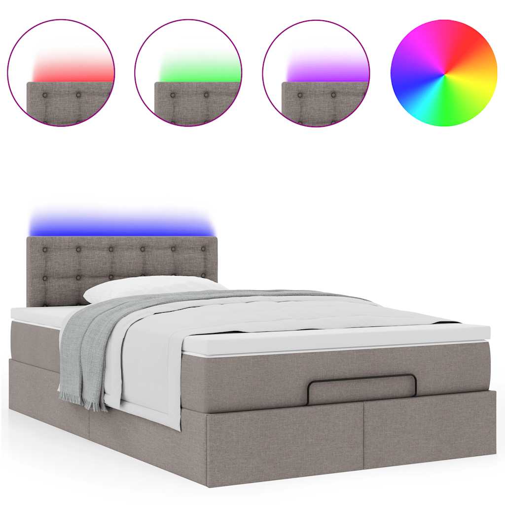 Ottomane Bett mit Matratze & LEDs Taupe 120x190 cm Stoff