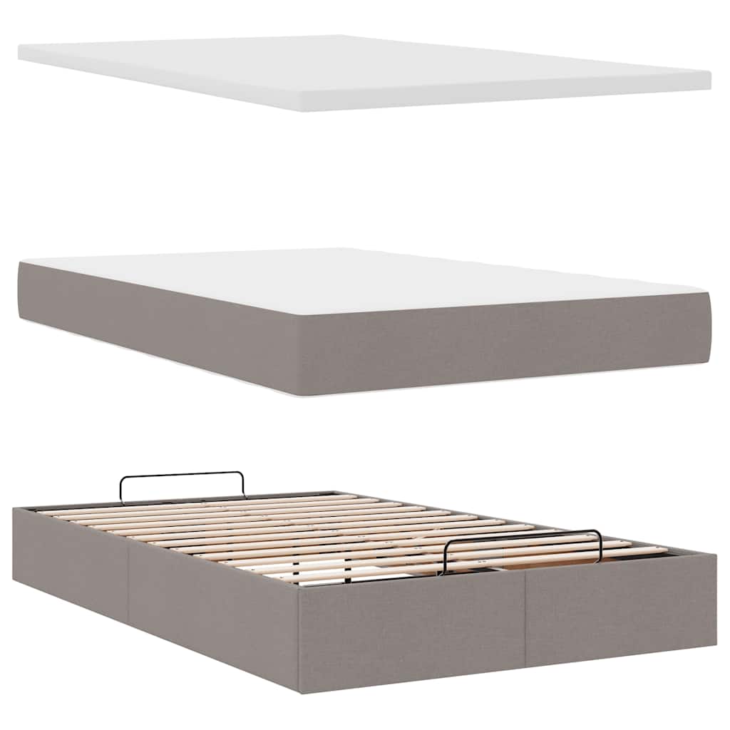 Ottomane Bett mit Matratze & LEDs Taupe 120x190 cm Stoff