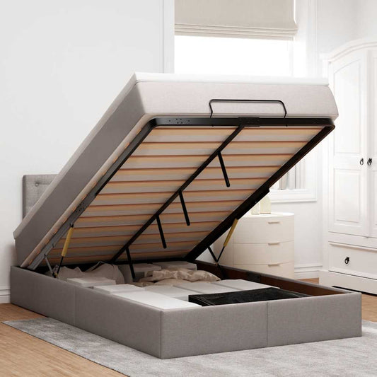 Ottomane Bett mit Matratze & LEDs Taupe 120x190 cm Stoff