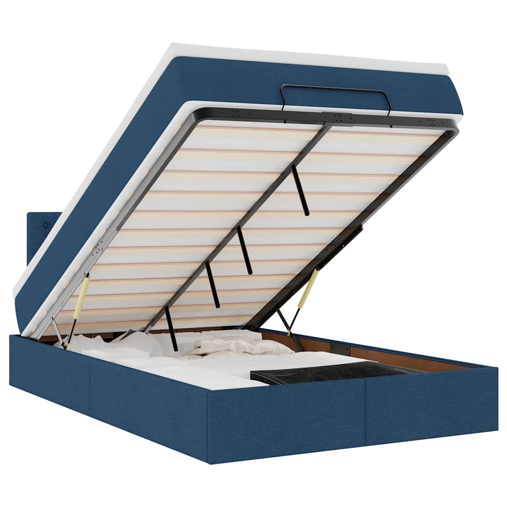 Ottomane Bett mit Matratze & LEDs Blau 120x190 cm Stoff