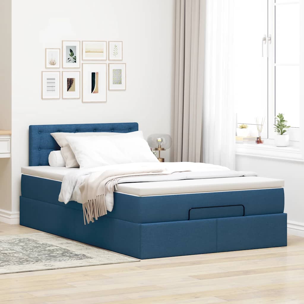 Ottomane Bett mit Matratze & LEDs Blau 120x190 cm Stoff