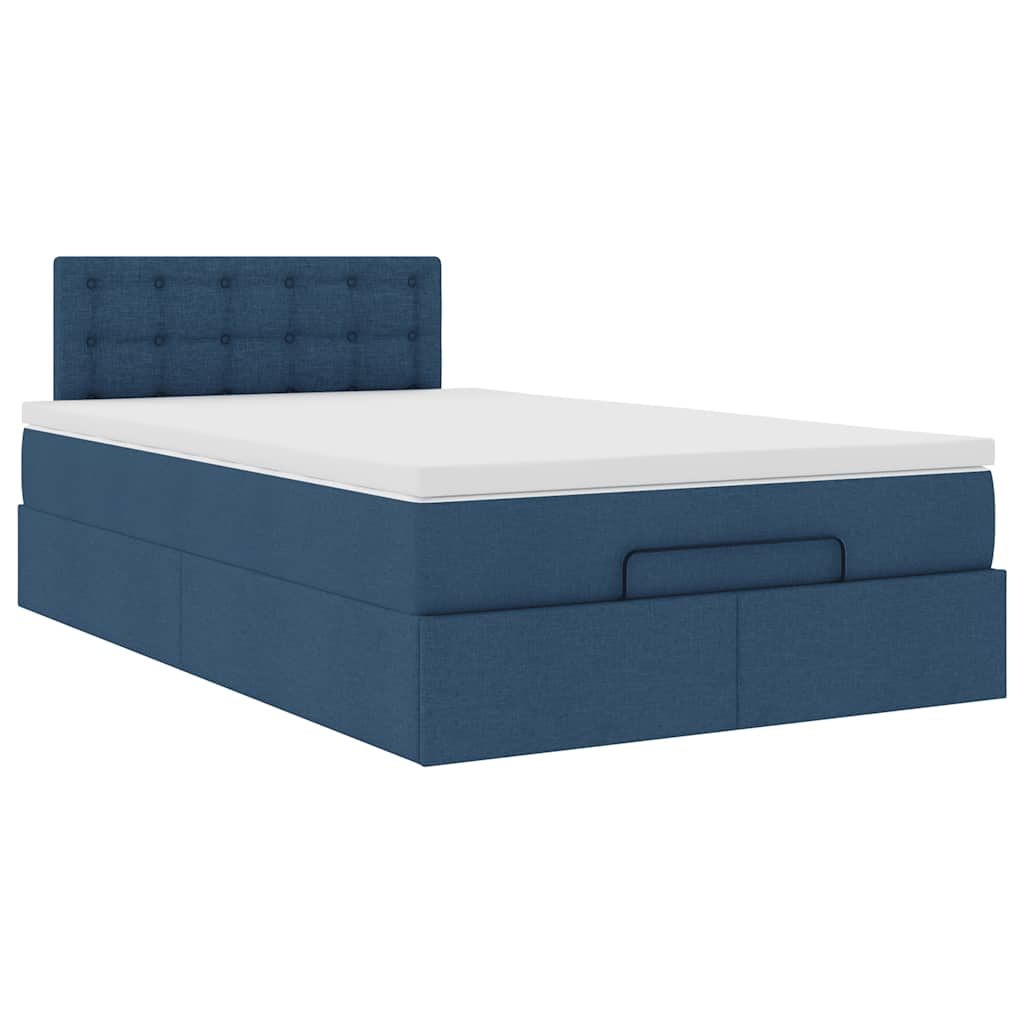Ottomane Bett mit Matratze & LEDs Blau 120x190 cm Stoff