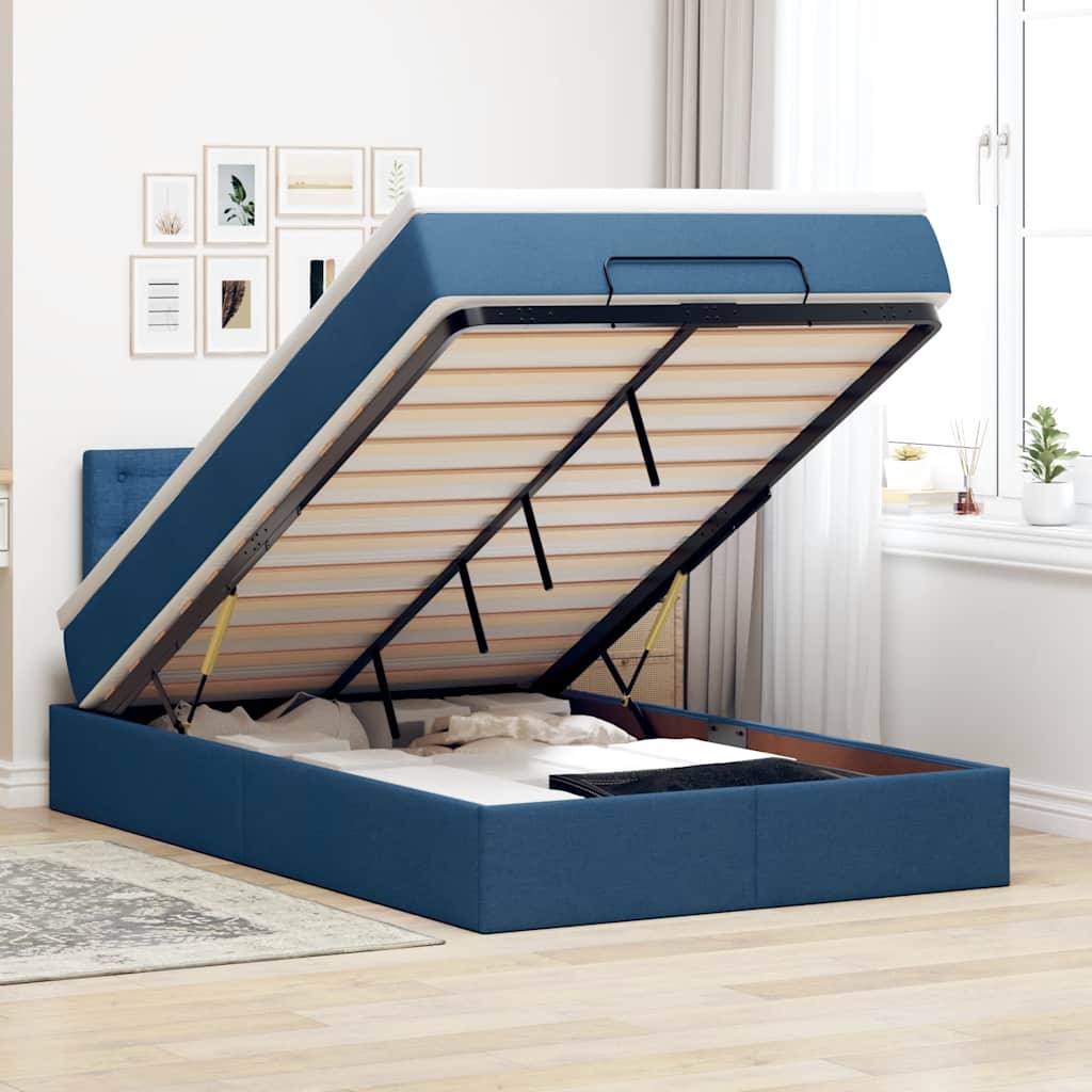 Ottomane Bett mit Matratze & LEDs Blau 120x190 cm Stoff
