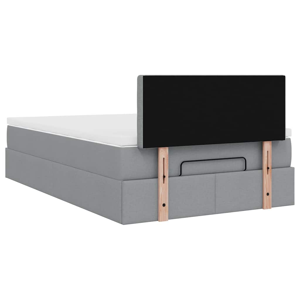 Ottoman-Bett mit Matratze & LEDs Hellgrau 120x200 cm Stoff