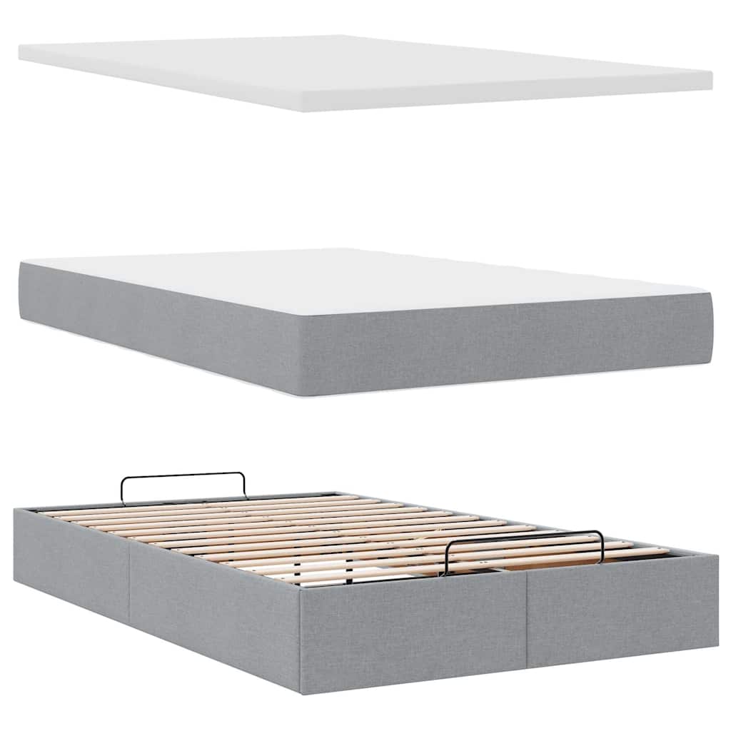 Lit ottoman avec matelas et LED tissu gris clair 120x200 cm