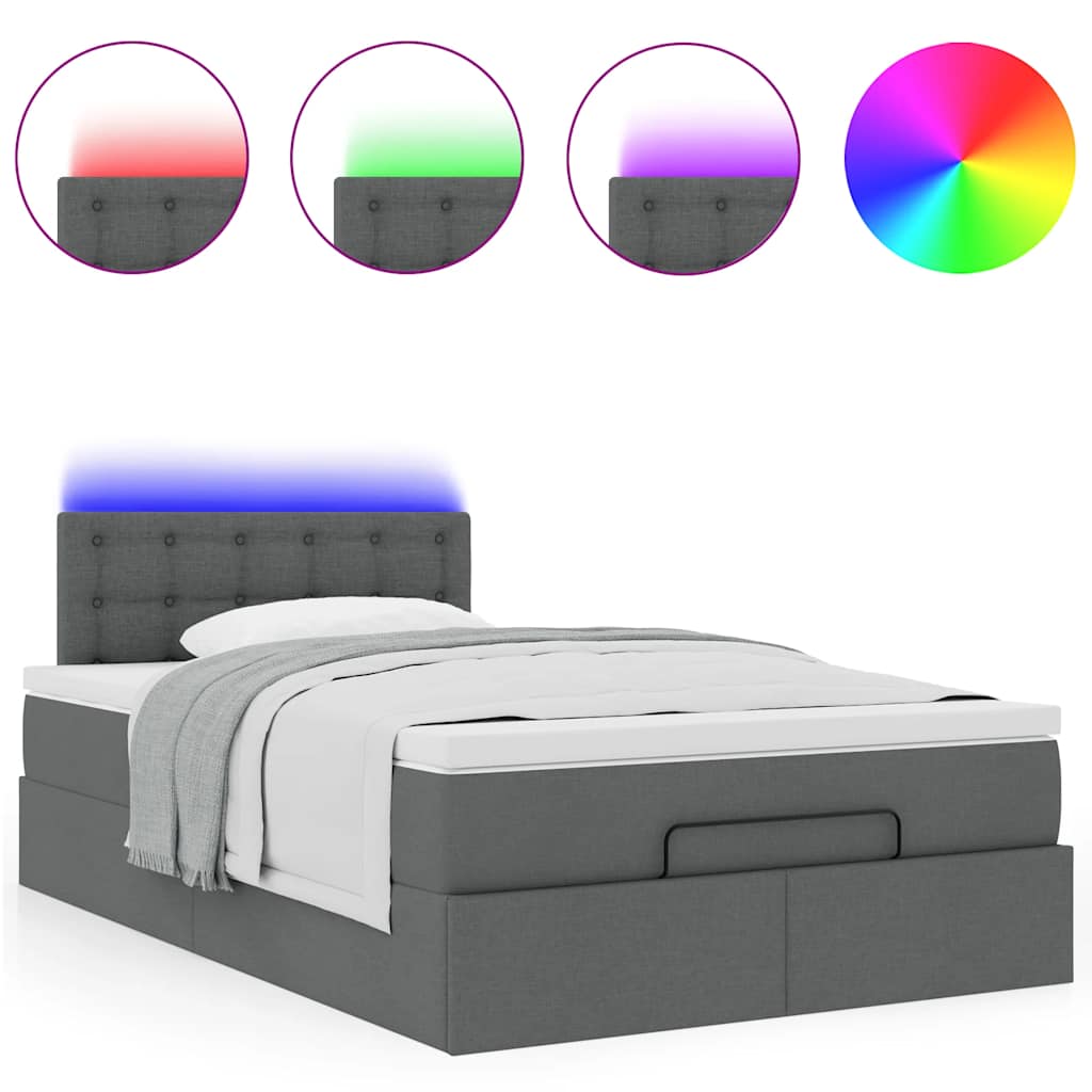 Ottomane Bett mit Matratze & LEDs Dunkelgrau 120x200 cm Stoff