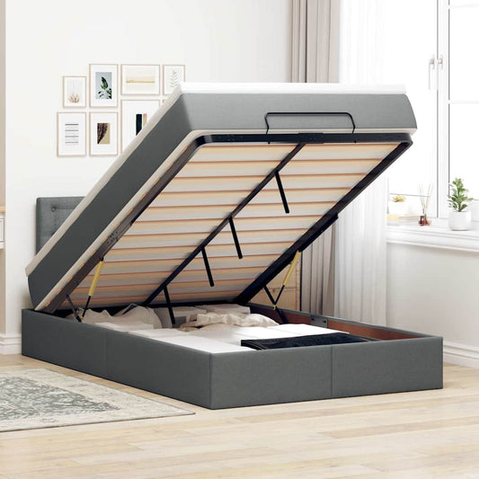 Ottomane Bett mit Matratze & LEDs Dunkelgrau 120x200 cm Stoff