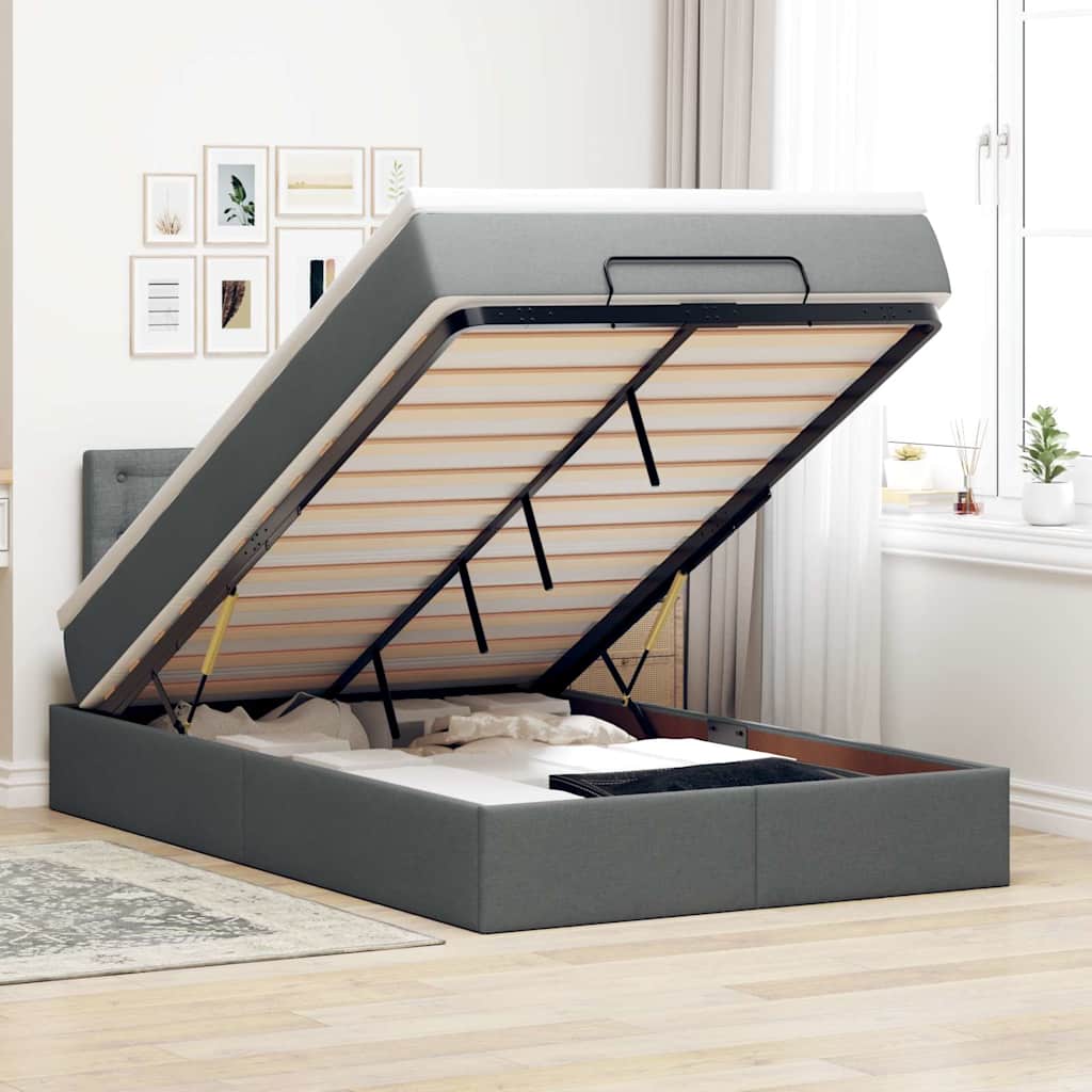 Ottomane Bett mit Matratze & LEDs Dunkelgrau 120x200 cm Stoff