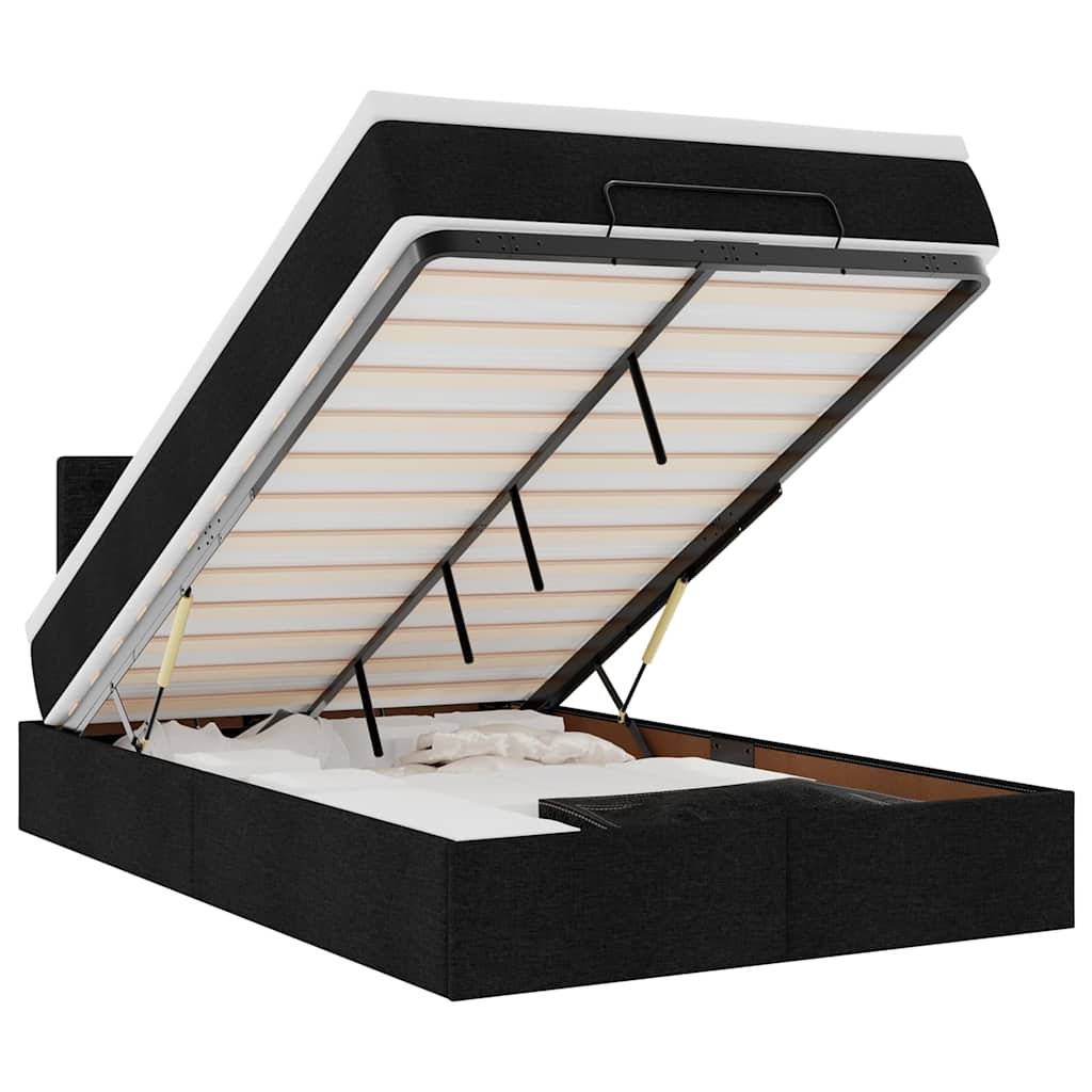 Lit ottoman avec matelas et LED Tissu noir 120x200 cm