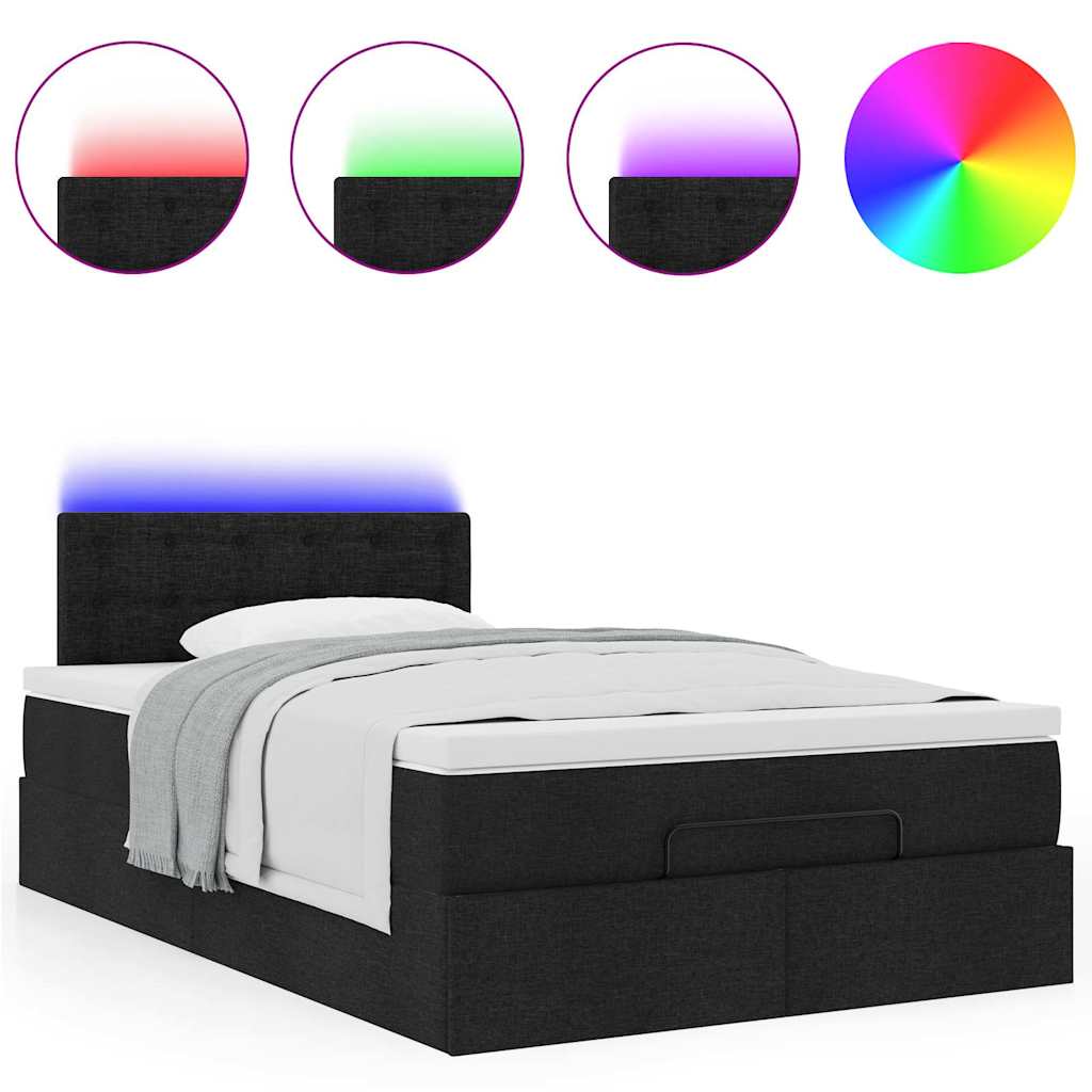 Lit ottoman avec matelas et LED Tissu noir 120x200 cm