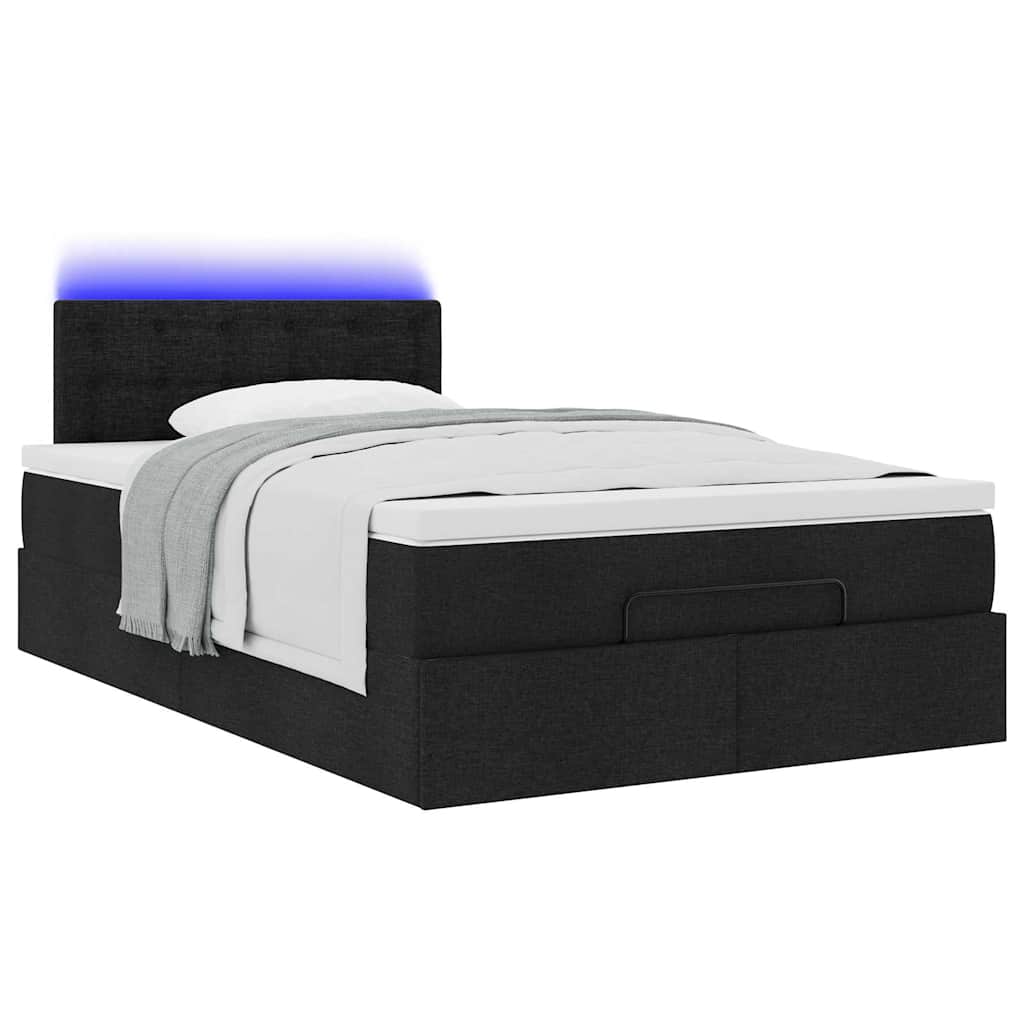 Lit ottoman avec matelas et LED Tissu noir 120x200 cm