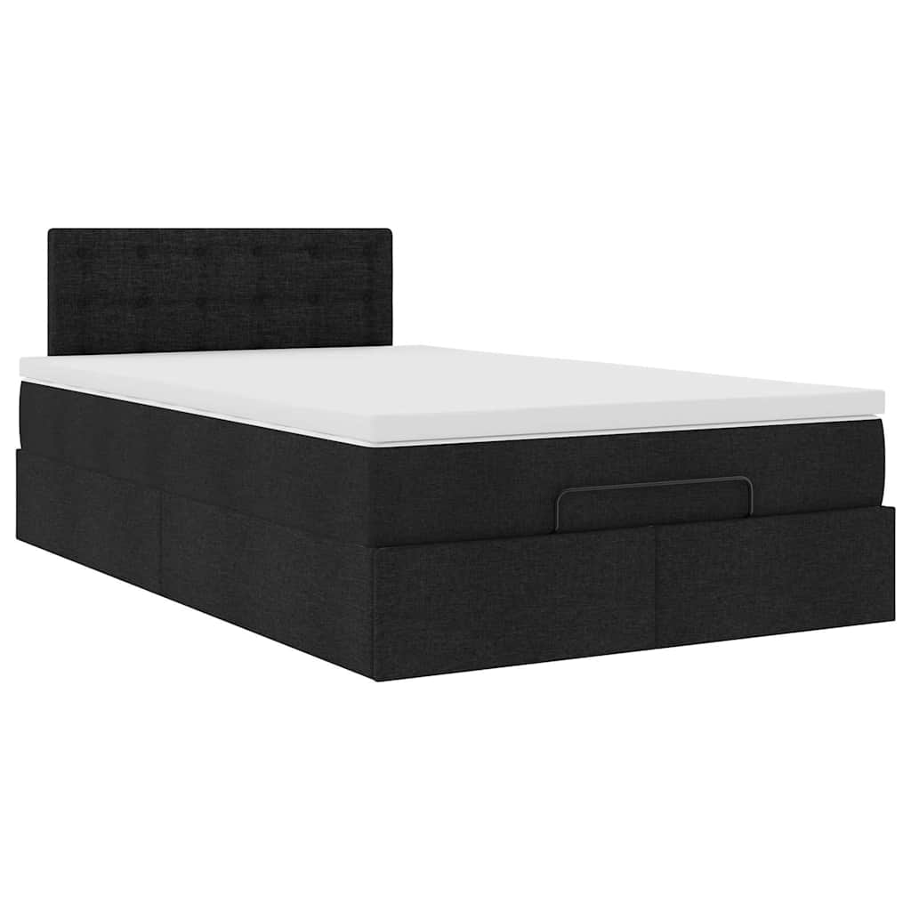 Lit ottoman avec matelas et LED Tissu noir 120x200 cm