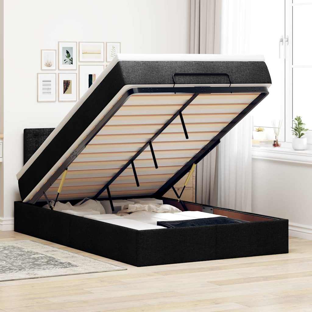 Lit ottoman avec matelas et LED Tissu noir 120x200 cm