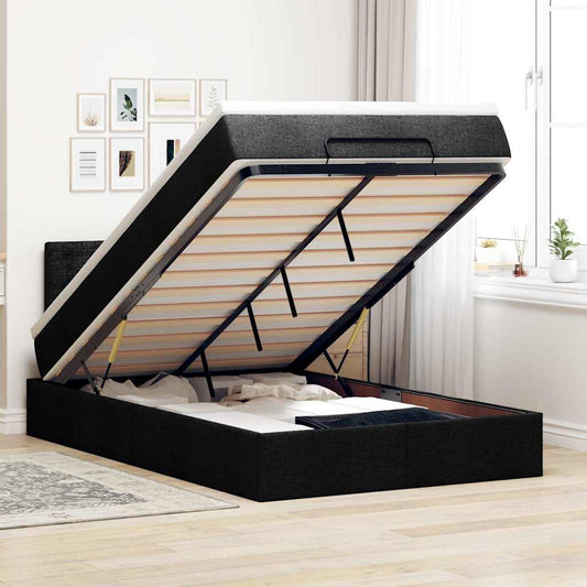 Lit ottoman avec matelas et LED Tissu noir 120x200 cm