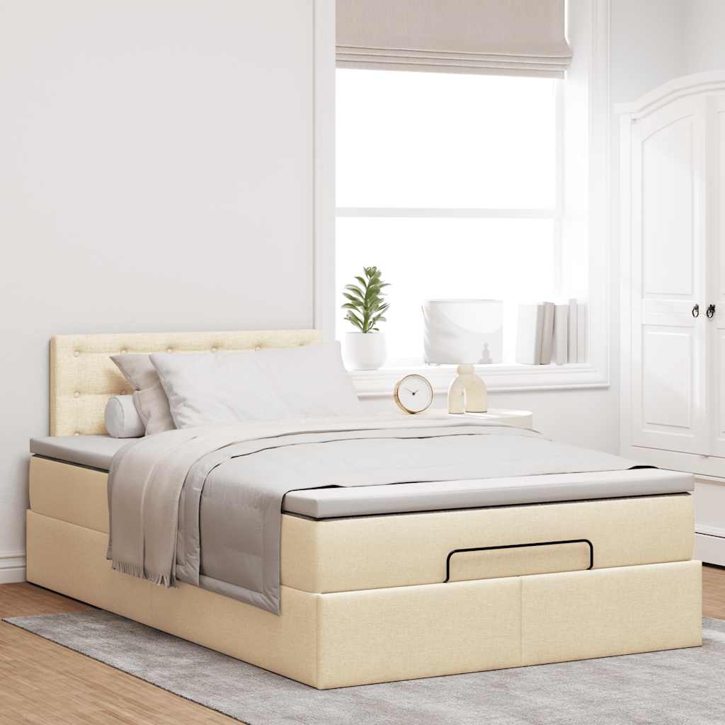 Ottoman-Bett mit Matratze & LEDs Creme 120x200 cm Stoff