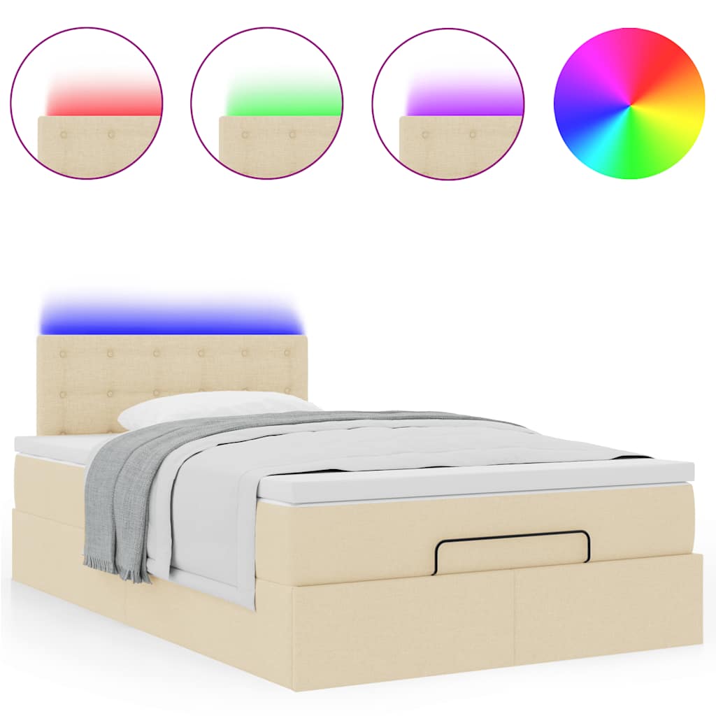 Ottoman-Bett mit Matratze & LEDs Creme 120x200 cm Stoff