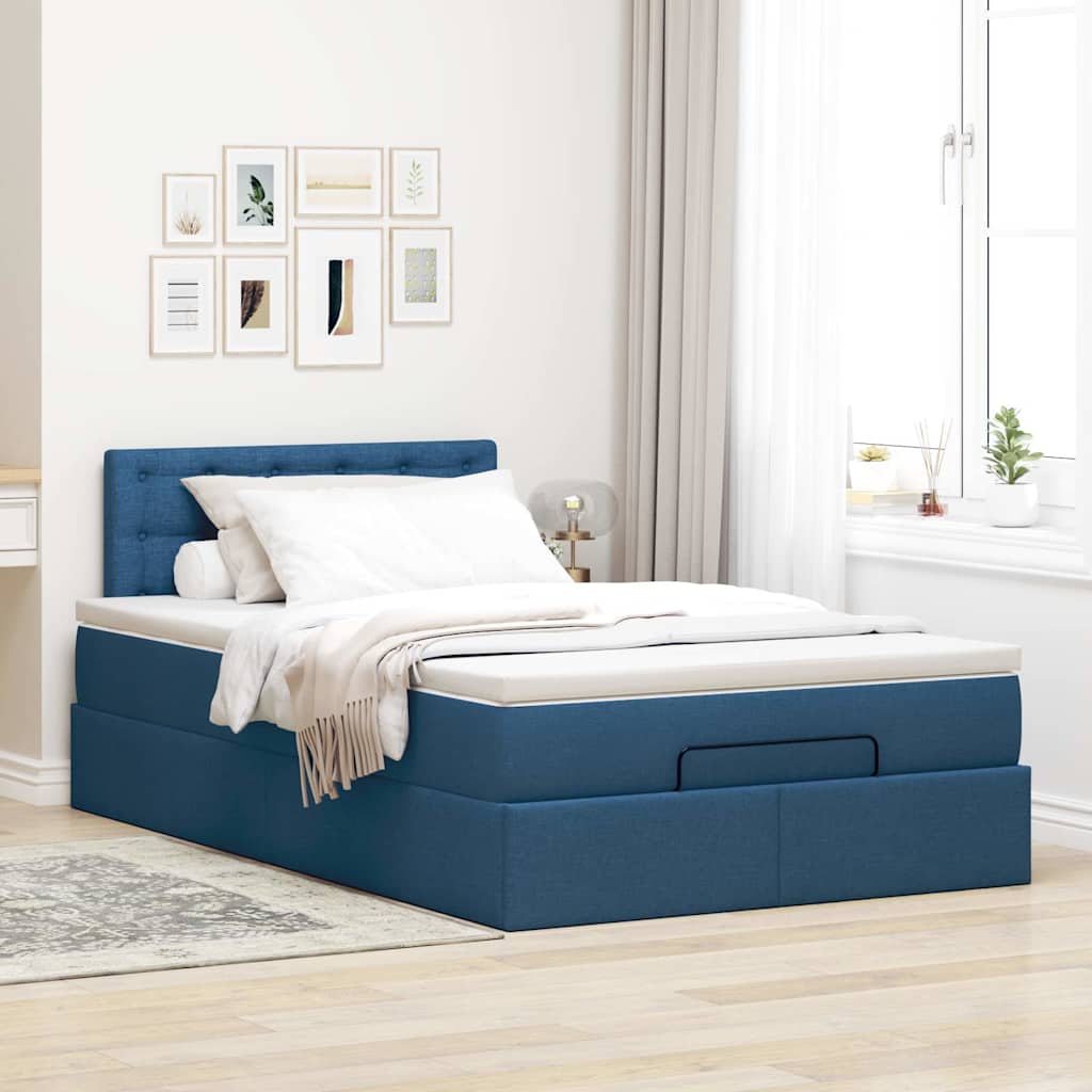 Ottomane Bett mit Matratze & LEDs Blau 120x200 cm Stoff