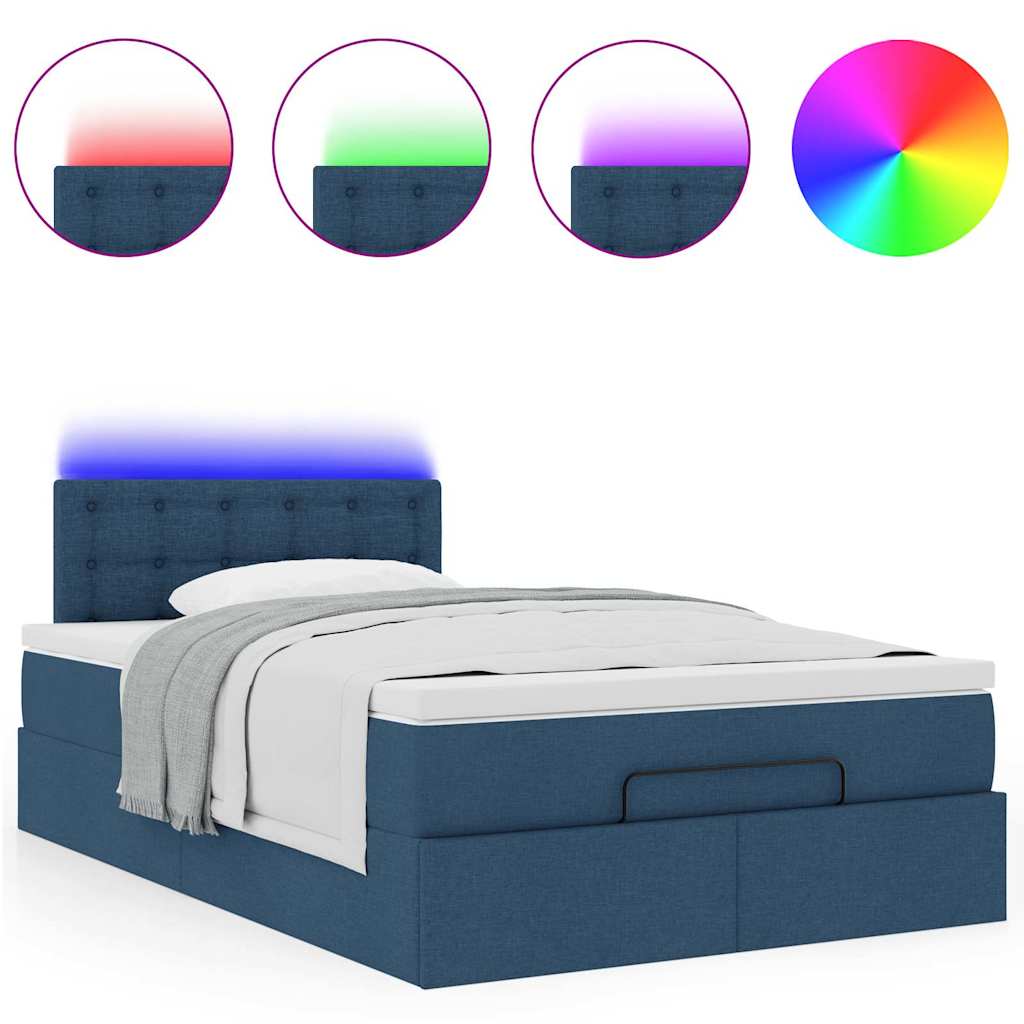 Ottomane Bett mit Matratze & LEDs Blau 120x200 cm Stoff