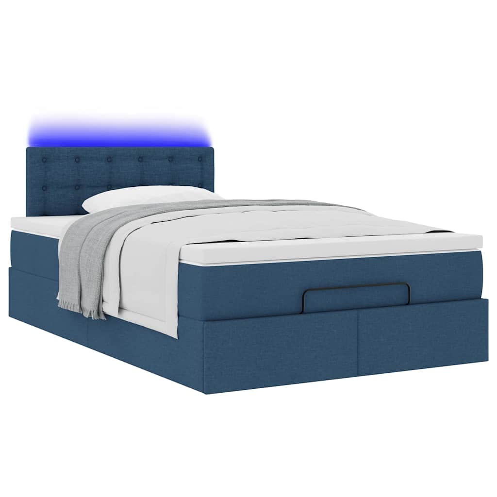 Ottomane Bett mit Matratze & LEDs Blau 120x200 cm Stoff
