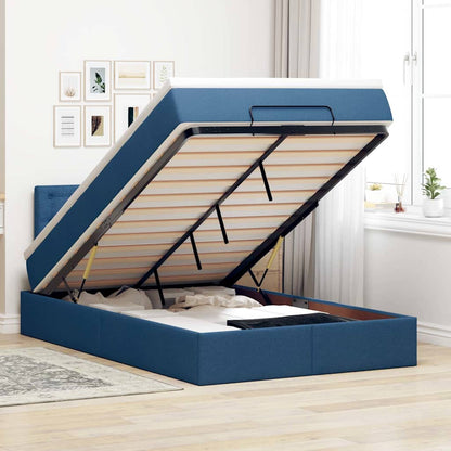 Ottomane Bett mit Matratze & LEDs Blau 120x200 cm Stoff