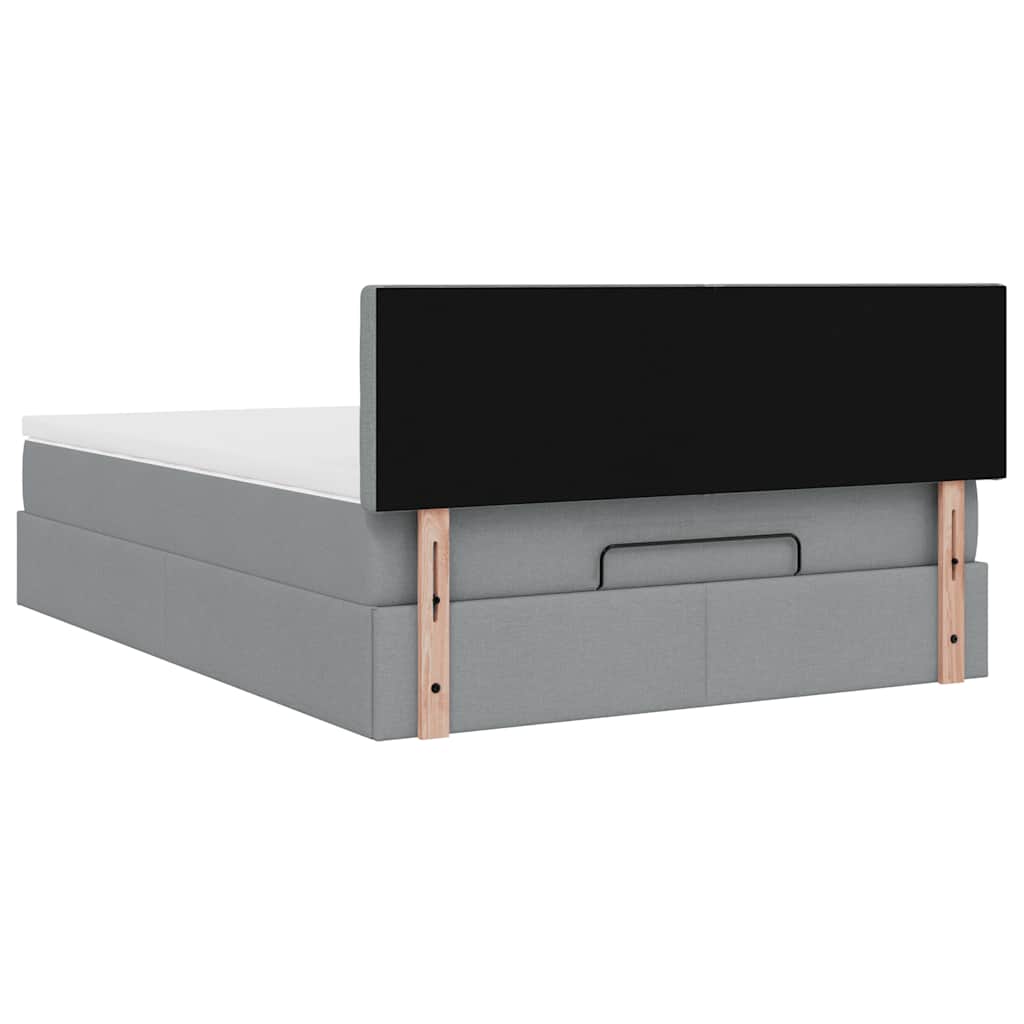 Ottomane Bett mit Matratze & LEDs Hellgrau 140x190 cm Stoff