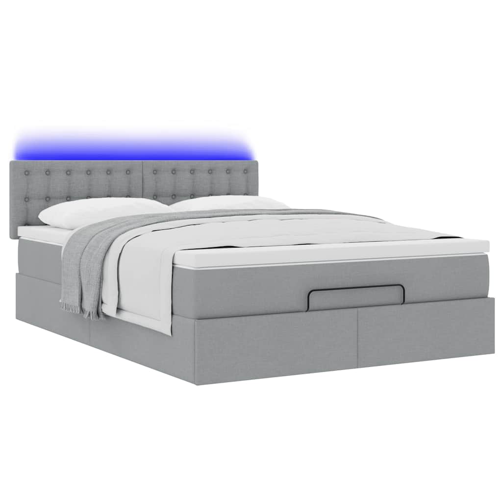 Ottomane Bett mit Matratze & LEDs Hellgrau 140x190 cm Stoff