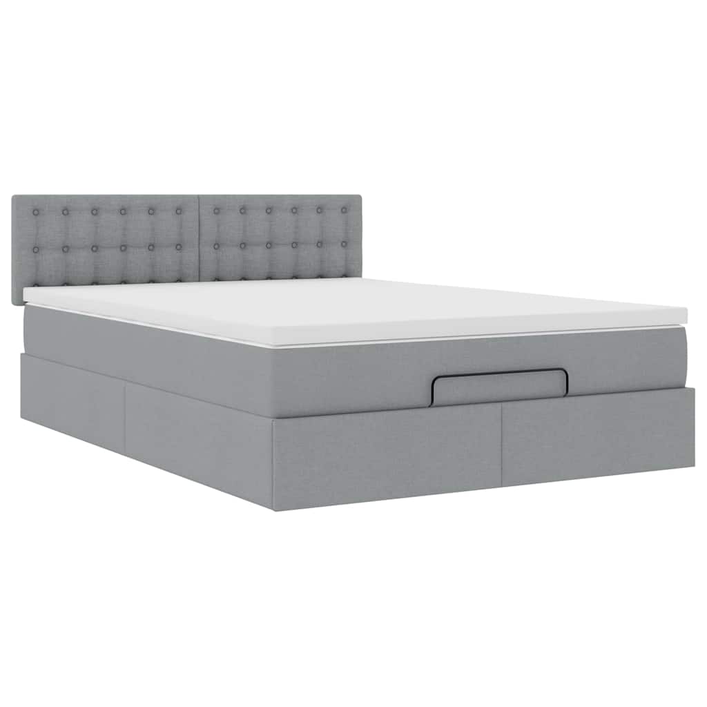 Ottomane Bett mit Matratze & LEDs Hellgrau 140x190 cm Stoff