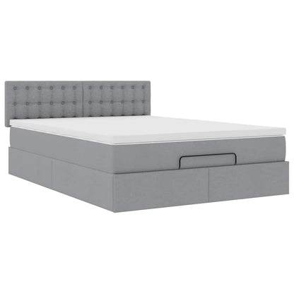 Ottomane Bett mit Matratze & LEDs Hellgrau 140x190 cm Stoff