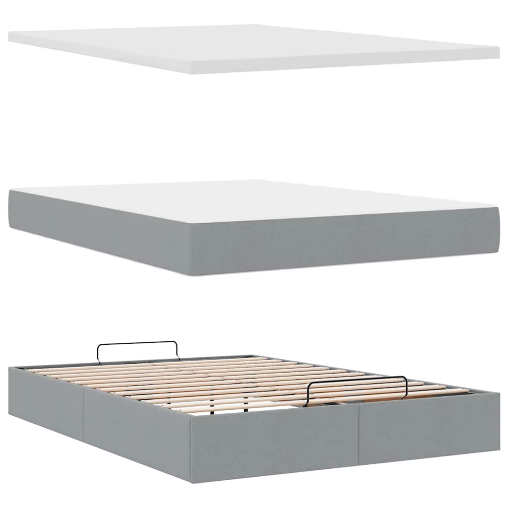 Ottomane Bett mit Matratze & LEDs Hellgrau 140x190 cm Stoff