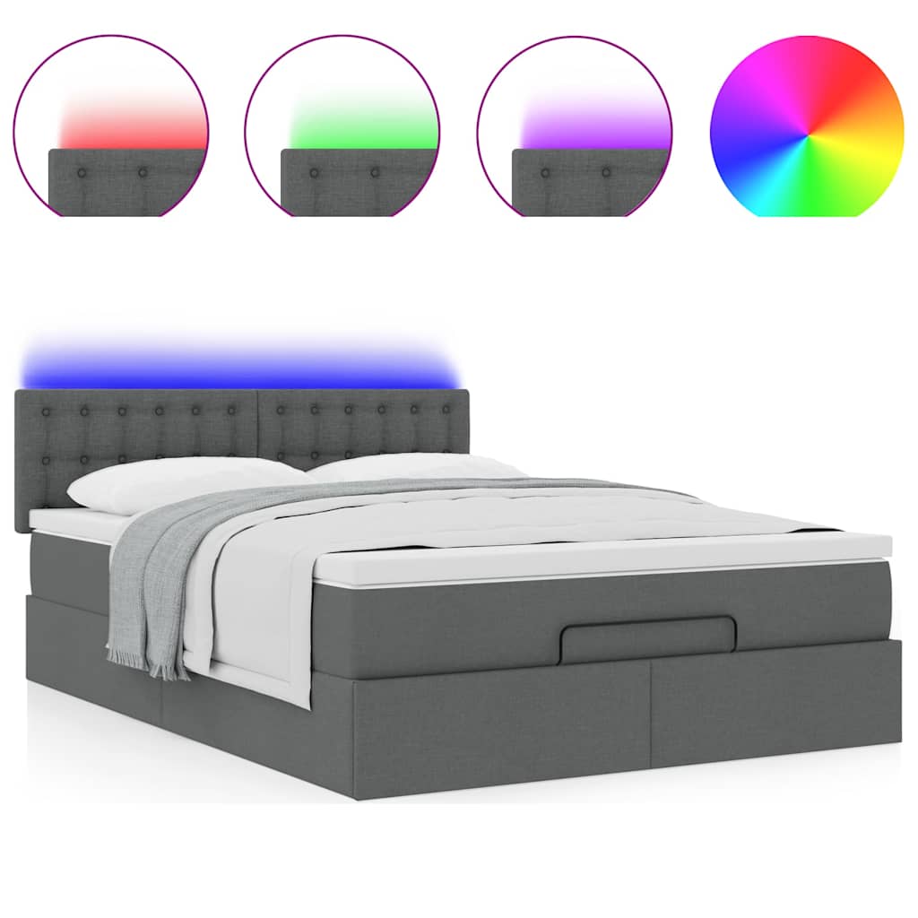Ottomane Bett mit Matratze & LEDs Dunkelgrau 140x190 cm Stoff