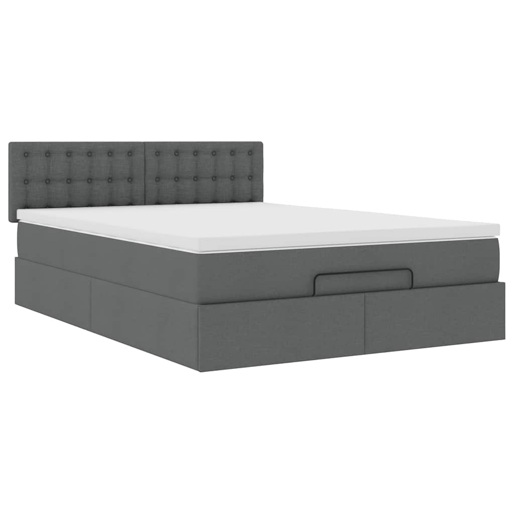 Ottomane Bett mit Matratze & LEDs Dunkelgrau 140x190 cm Stoff