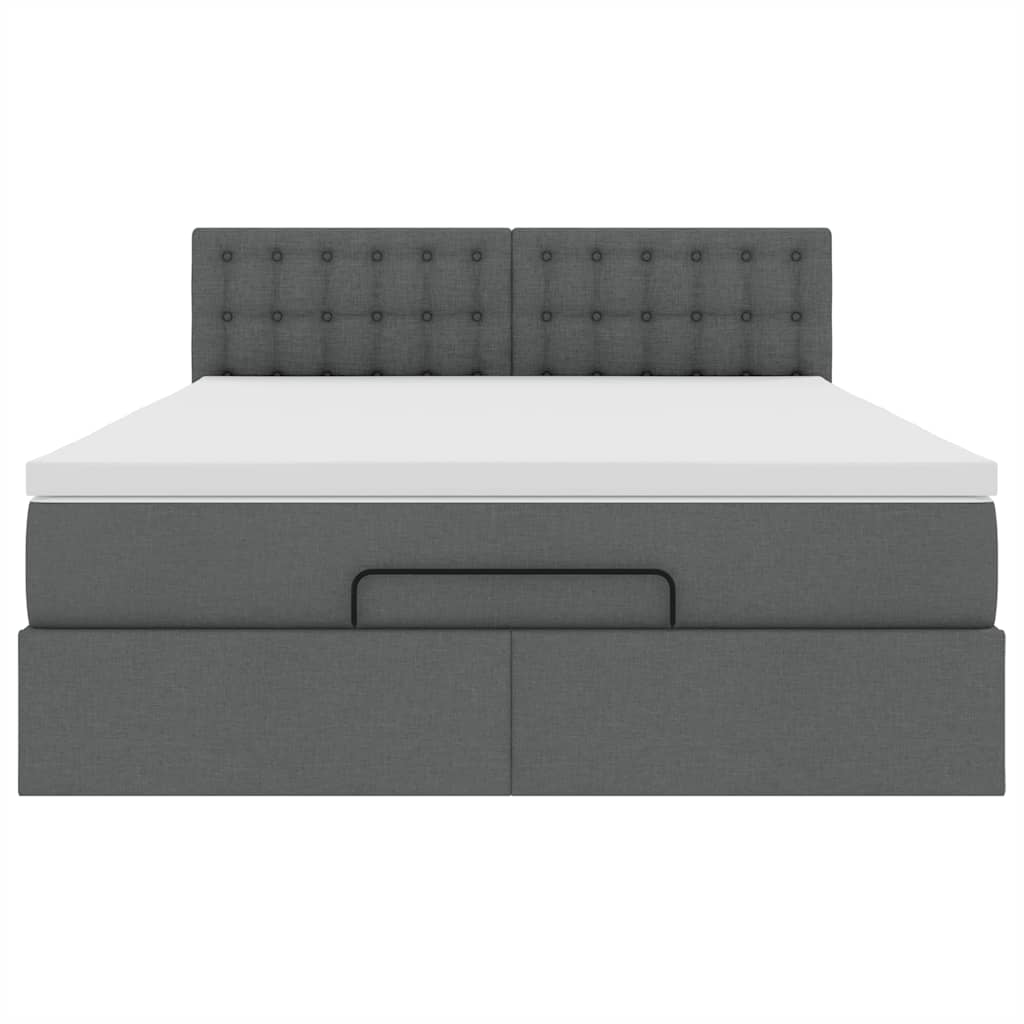 Ottomane Bett mit Matratze & LEDs Dunkelgrau 140x190 cm Stoff