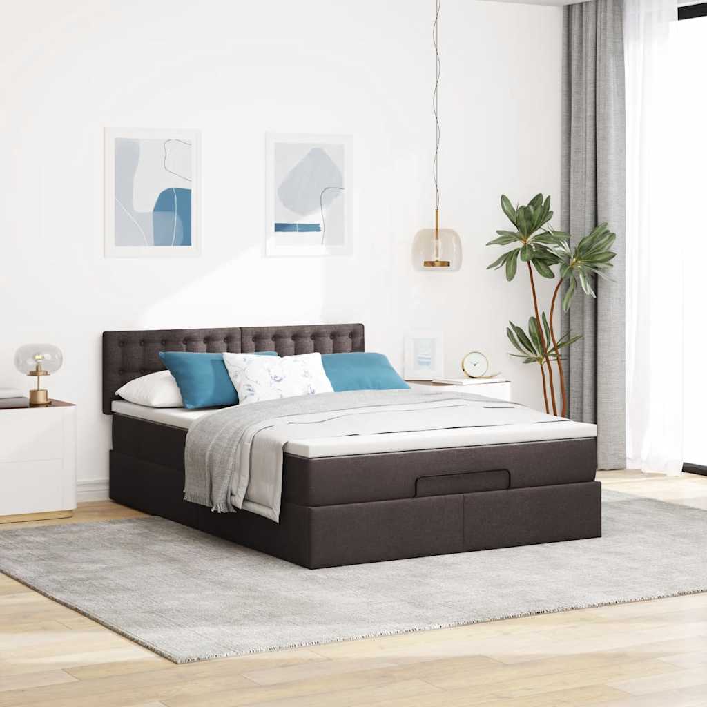 Ottomanische Bett mit Matratze & LEDs Dunkelbraun 140x190 cm