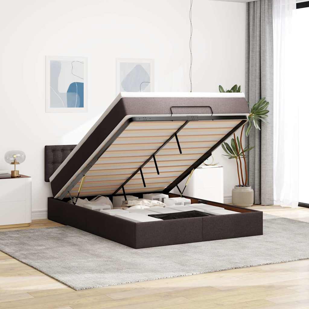 Ottomanische Bett mit Matratze & LEDs Dunkelbraun 140x190 cm