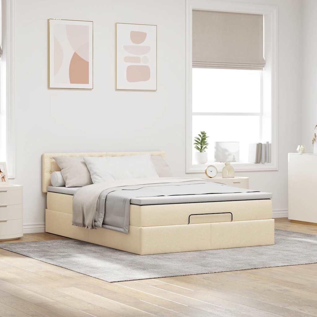 Ottomane Bett mit Matratze & LEDs Creme 140x190 cm Stoff