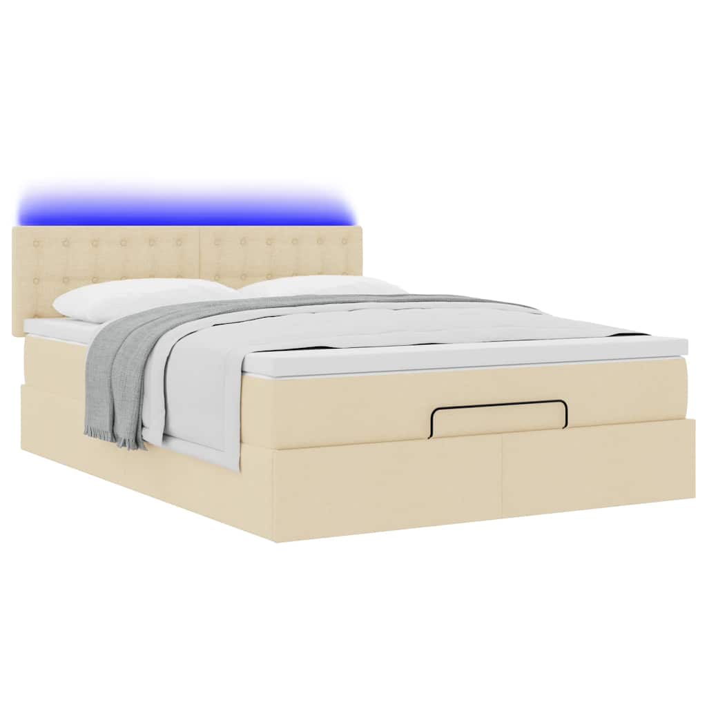 Ottomane Bett mit Matratze & LEDs Creme 140x190 cm Stoff