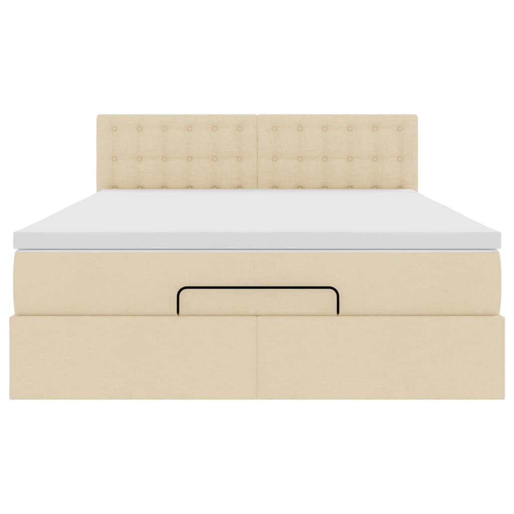 Ottomane Bett mit Matratze & LEDs Creme 140x190 cm Stoff
