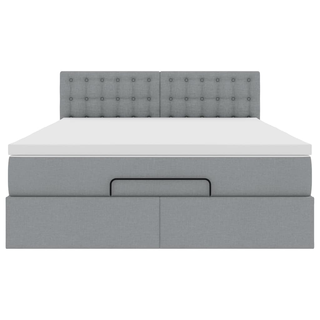 Ottoman-Bett mit Matratze & LEDs Hellgrau 140x200 cm Stoff