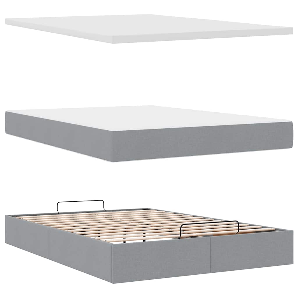 Ottoman-Bett mit Matratze & LEDs Hellgrau 140x200 cm Stoff