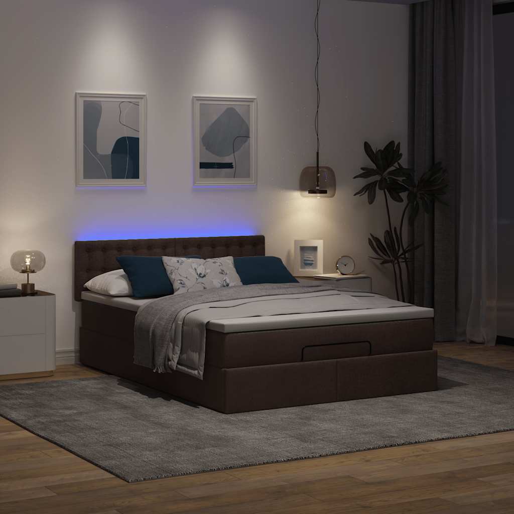 Ottoman-Bett mit Matratze & LEDs Dunkelbraun 140x200 cm Stoff