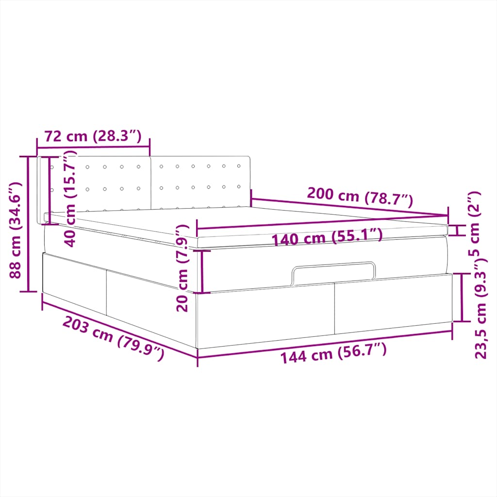 Ottoman-Bett mit Matratze & LEDs Dunkelbraun 140x200 cm Stoff