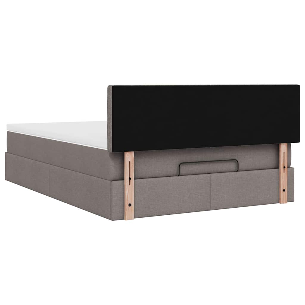 Ottomane Bett mit Matratze & LEDs Taupe 140x200 cm Stoff