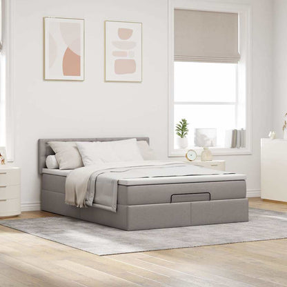 Ottomane Bett mit Matratze & LEDs Taupe 140x200 cm Stoff
