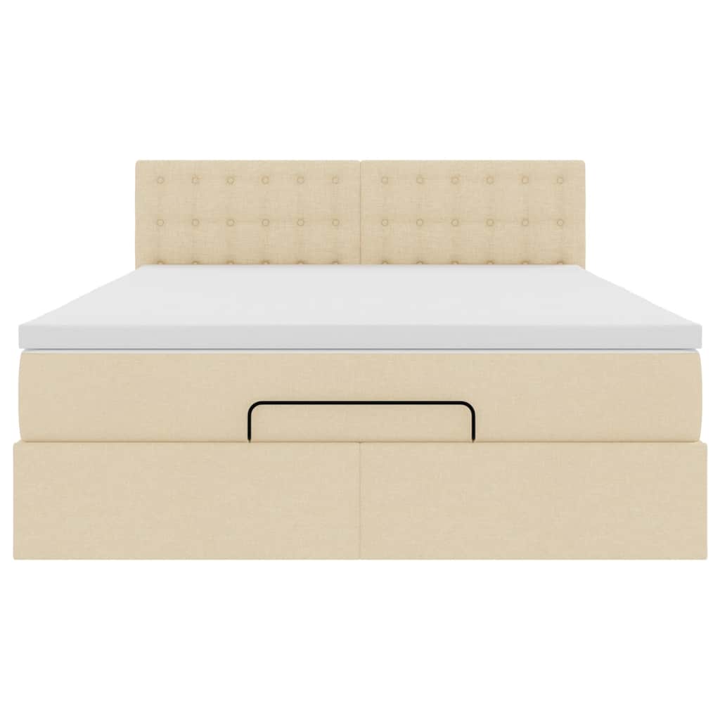 Ottomane Bett mit Matratze & LEDs Creme 140x200 cm Stoff