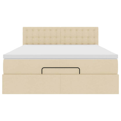 Ottomane Bett mit Matratze & LEDs Creme 140x200 cm Stoff