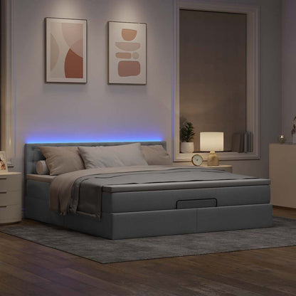 Ottoman-Bett mit Matratze & LEDs Hellgrau 160x200 cm Stoff